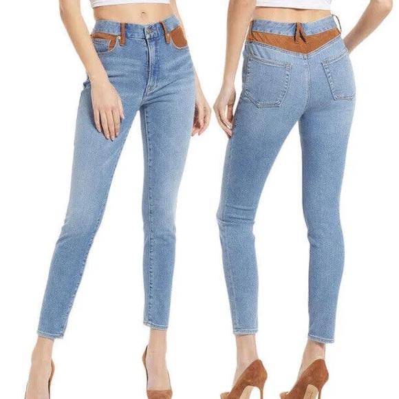 Good American Good Legs Suede Inset Skinny Jeans Western 26/2 - Picture 3 of 12